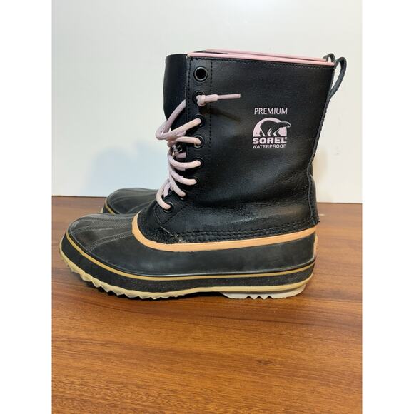 Sorel Insulated Winter Boots Womens Size 10 Black Pink Trim Waterproof - Picture 2 of 8